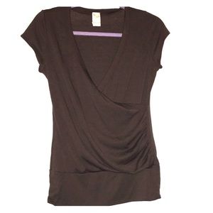 💋Poetry L Brown V neck wrap style shirt Size L